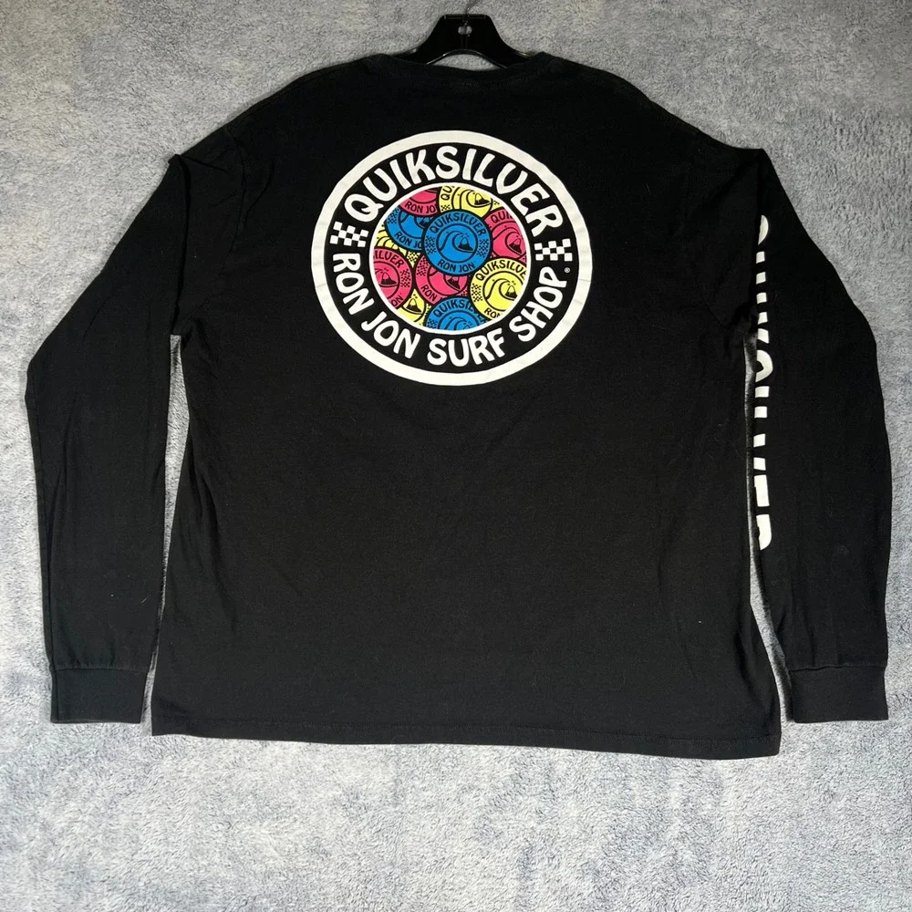 Quiksilver Ron Jon Surf Shop Long Sleeve T-Shirt Mens XL Black‎ Premium Fit Logo